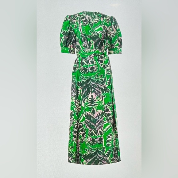 Marie Oliver Vibrant Green and Pink Patterned Midi Dress - Picture 2 of 10